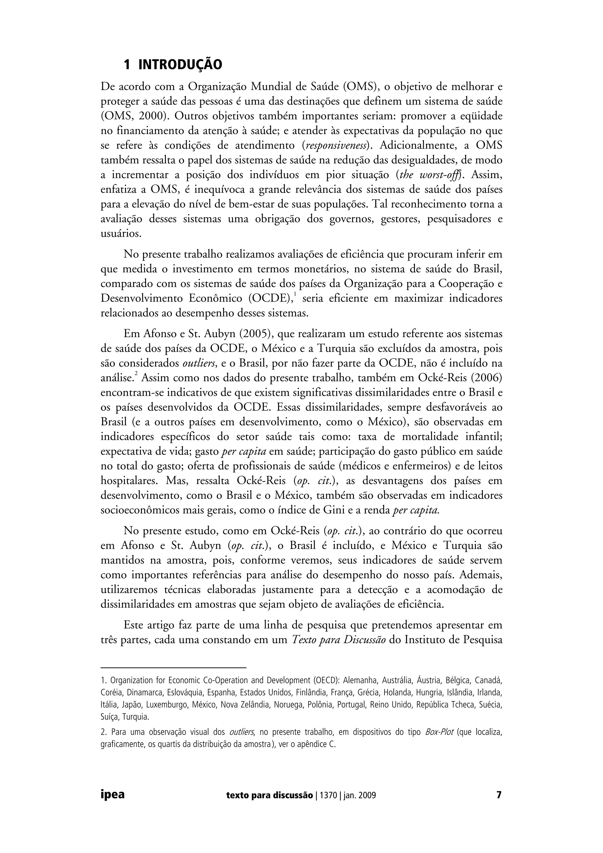 Brasil e OCDE: avaliação da eficiência em sistemas de saúde