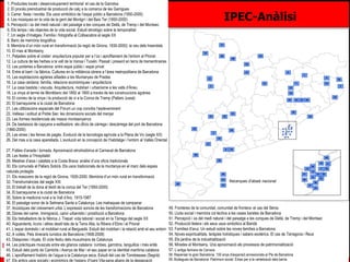 1. Productes locals i desenvolupament territorial: el cas de la Garrotxa  2. El procés preindustrial de producció de calç a la comarca de les Garrigues  3. Carrer, festa i revolta. Els usos simbòlics de l’espai públic a Barcelona (1950-2000)  4. Les músiques en la vida de la gent del Montgrí i del Baix Ter (1850-2000)  5. Percepció i ús del medi natural i del paisatge a les conques de Dellà, de Tremp i del Montsec  6. Els temps i els objectes de la vida social. Estudi etnològic sobre la temporalitat  7. Un segle d’imatges. Família i fotografia al Collsacabra al segle XX  8. Banc de memòria biogràfica  9. Memòria d’un món rural en transformació (la regió de Girona, 1930-2000): la veu dels hisendats  10. El mas al Montseny 11. Petjades sobre el coster: arquitectura popular per a l’ús i aprofitament de l’entorn al Priorat 12. La cultura de les herbes a la vall de la Vansa i Tuixén. Passat i present en terra de trementinaires 13. Les porteries a Barcelona: entre espai públic i espai privat 14. Entre el barri i la fàbrica. Cultures en la militància obrera a l’àrea metropolitana de Barcelona 15. Les explotacions agràries aïllades a les Muntanyes de Prades 16. La casa cerdana: família, relacions econòmiques i arquitectura 17. La casa bastida i viscuda. Arquitectura, mobiliari i urbanisme a les valls d’Àneu 18. La vinya al terme de Montblanc del 1850 al 1900 a través de les construccions agràries 19. El conreu de la vinya i la producció de vi a la Conca de Tremp (Pallars Jussà)  20. El barraquisme a la ciutat de Barcelona 21. Les utilitzacions espacials del Fòrum un cop conclòs l’esdeveniment 22. Vellesa i solitud al Poble Sec: les dimensions socials del menjar 23. Les formes residencials als masos montsenyencs 24. De bastaixos de capçana a estibadors: els oficis de càrrega i descàrrega del port de Barcelona (1860-2000) 25. Les eines i les feines de pagès. Evolució de la tecnologia agrícola a la Plana de Vic (segle XX) 26. Del mas a la casa aparellada. L’evolució en la concepció de l’habitatge i l’entorn al Vallès Oriental  27. Follies d’anada i tornada. Aproximació etnohistòrica al Carnaval de Barcelona 28. Les festes a l’Hospitalet  29. Mestres d’aixa i calafats a la Costa Brava: anàlisi d’uns oficis tradicionals 30. Els comunals al Pallars Sobirà. Els usos tradicionals de la muntanya en el marc dels espais naturals protegits 31. Els masovers de la regió de Girona, 1930-2000. Memòria d’un món rural en transformació  32. Transhumàncies del segle XXI 33. El treball de la dona al tèxtil de la conca del Ter (1950-2000) 34. El barraquisme a la ciutat de Barcelona 35. Sobre la medicina rural a la Vall d’Aro, 1915-1987 36. El paisatge sonor de la Setmana Santa a Catalunya. Les matraques de campanar 37. Acústiques del creixement urbà. L’expressió sonora de les transformacions de Barcelona 38. Dones del carrer. Immigració, canvi urbanístic i prostitució a Barcelona 39. Els treballadors de la fàbrica J. Trepat: vida laboral i social en la Tàrrega del segle XX 40. Aiguardents, licors i altres destil·lats de la Terra Alta, la Ribera d’Ebre i el Priorat 41. L’espai domèstic i el mobiliari rural al Berguedà. Estudi del mobiliari i la relació amb el seu entorn 42. A voltes. Pels itineraris turístics de Barcelona (1908-2008) 43. Diàspores i rituals. El cicle festiu dels musulmans de Catalunya 44. Les pràctiques musicals entre els gitanos catalans: rumbes, garrotins, tanguillos i més enllà 45.  Estudi dels ports de Cambrils i Arenys de Mar i el seu paper en la identitat marítima catalana 46. L’aprofitament històric de l’aigua a la Catalunya seca. Estudi del cas de Torrebesses (Segrià) 47. Els antics usos socials i econòmics de l’estany d’Ivars Vila-sana abans de la dessecació 48. Cants tradicionals a l’Alt Pirineu 49. Fronteres de la comunitat, comunitat de frontera: el cas del Sènia 50. Lluita social i memòria col·lectiva a les cases barates de Barcelona 51. Percepció i ús del medi natural i del paisatge a les conques de Dellà, de Tremp i del Montsec 52. Producció lletera i els seus usos simbòlics al Baridà 53. Famílies d'avui. Un estudi sobre les noves famílies a Barcelona 54. Noves espiritualitats, teràpies holístiques i sabers esotèrics. El cas de Tarragona i Reus  55. Els jardins de la industrialització 56. M irades al Montseny. Una aproximació als processos de patrimonialització 57.  L ’antiga farinera de Cervera 58. Repensar la gran Barcelona. 150 anys d'expansió annexionista al Pla de Barcelona 59. Bodegues de Barcelona: Patrimoni social. Eines per a la vertebració dels barris  IPEC-Anàlisi 6 2 1 4 5 3 7 8 9 10 12 13 14 15 16 17 18 19 20 21 22 23 24 25 26 27 28 29 11 30 31 32 33 34 35 36 Recerques d’abast nacional 37 38 39 40 41 42 43 44 45 45 46 47 48 49 50 52 53 54 55 56 57 58 59 