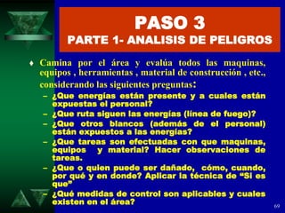 70
PASO 3
PARTE 2 - EVALUACION DE RIESGOS
(NIVELES)
 Evalúa los riesgos asociados a los
peligros y a las energías inheren...