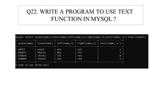 FUNCTION IN MYSQL ?
 