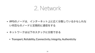 • IPFS
•
• Transport, Reliability, Connectivity, Integrity, Authenticity
54
 