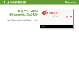 1. 全体の概要を掴む!                            Overview


        意外と知らない
   iPhoneのUI正式名称
 http://ketchapp.jp/staﬀblog/611.html
 