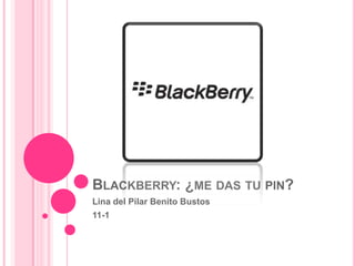 BLACKBERRY: ¿ME DAS TU PIN?
Lina del Pilar Benito Bustos
11-1
 