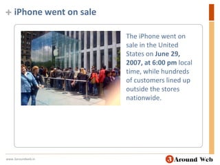 iPhone went on saleThe iPhone went on sale in the United States on June 29, 2007, at 6:00 pm local time, while hundreds of customers lined up outside the stores nationwide.www.3aroundweb.in