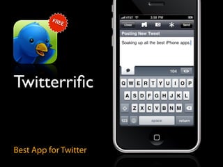FRE
             E




Twitterriﬁc


Best App for Twitter
 