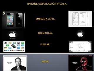 ANTES   APLICACIÓN UTILIZADA   DESPUES



         EMBOZO A LAPIZ.




           ZOOM FOCAL.



             PIXELAR.




              NEON.
 