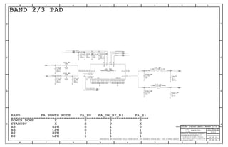 BI
BI
IN
IN
IN
IN
IN
IN
IN
OUT
OUT
VEN_B2_B3
CPL_OUT
THRM_PADGNDGND
RX_B2
GND
RX_B3
RFIN_B2
RFIN_B3
VBATT
VCC
CPL_IN
BS
ANT_B2
ANT_B3
VMODE
CONFIDENTIAL AND PROPRIETARY APPLE SYSTEM DESIGN. FOR REFERENCE PURPOSE ONLY - NOT A CHANGE REQUEST
Apple Inc.
THE INFORMATION CONTAINED HEREIN IS THE
PROPRIETARY PROPERTY OF APPLE INC.
124578
B
D
8 7 6 5 4 3
C
B
A
NOTICE OF PROPRIETARY PROPERTY:
PAGE
12
D
A
C
PAGE TITLE
SHEET
IV ALL RIGHTS RESERVED
R
D
SIZEDRAWING NUMBER
REVISION
BRANCH
6 3
THE POSESSOR AGREES TO THE FOLLOWING:
I TO MAINTAIN THIS DOCUMENT IN CONFIDENCE
III NOT TO REVEAL OR PUBLISH IT IN WHOLE OR PART
II NOT TO REPRODUCE OR COPY IT
BAND 2/3 PAD
STANDBY X X 0 X
POWER DOWN X 0 0 0
============================================================
B3 HPM 0 1 0
B3 LPM 0 1 1
B2 HPM 1 1 0
B2 LPM 1 1 1
BAND PA POWER MODE PA_BS PA_ON_B2_B3 PA_R1
NC
NC
X5R
6.3V
1.0UF
20%
0201-1
6.3V
0.1UF
X5R-CERM
20%
01005
1.2PF
01005
NOSTUFF
NP0-C0G
16V
+/-0.1PF
NOSTUFF
01005
1.2PF
+/-0.1PF
16V
NP0-C0G
NP0-C0G
25V
5%
27PF
0201
NOSTUFF
NOSTUFF
27PF
5%
25V
NP0-C0G
201
NP0-C0G
16V
5%
01005
56PF
01005
5%
16V
NP0-C0G
56PF
201
NP0-C0G
25V
5%
27PF
NOSTUFF
01005
10%
1000PF
X5R-CERM
6.3V
DUPLEXER-BAND2-3
LGA
0201
1.1PF
+/-0.1PF
25V
CERM
C0G-CERM
+/-0.05PF
0.9PF
0201
25V
1.3NH+/-0.1NH-600MA
0201
NOSTUFF
01005
+/-0.1PF
16V
NP0-C0G
1.2PF
2.4NH+/-0.1NH-0.50A
0201
CELLULAR FRONT END: BAND 2/3 PAD
PA_ON_B2_B3
50_B2_DUPLX_RX
50_B3_DUPLX_RX
PA_BS
PA_R1
50_B2_ANT
50_B2_TX_SAW_OUT
50_B2_TX_PAD_IN
50_B3_TX_PAD_IN
50_B3_TX_SAW_OUT
PP_BATT_VCC_CONN
50_B3_DPLX_ANT 50_B3_ANT
50_B2_DPLX_ANT
PP_PA
051-9584
2.0.0
12 OF 23
35 OF 46
40
40
2934 36 37 38
2934 37 38
29
2
1 C149_RF
343637383940
2
1 C148_RF
40 2325263436373839
2
1 C146_RF
2
1 C147_RF
33
33
32
32
2
1 C152_RF
2
1 C153_RF
1 2
C194_RF
1 2
C193_RF
2
1 C211_RF
2
1 C210_RF
30
20
33
32
31
35
34
36
38
37
41
39
40
42
27
23
1
3
7
6
5
12
9
15
17
18
19
21
22
10
11
14
13
28
26
25
2
4
29
8
16
24
U23_RF
2
1 C250_RF
2
1 C251_RF
21
L72_RF
2
1 C259_RF
21
L71_RF
 