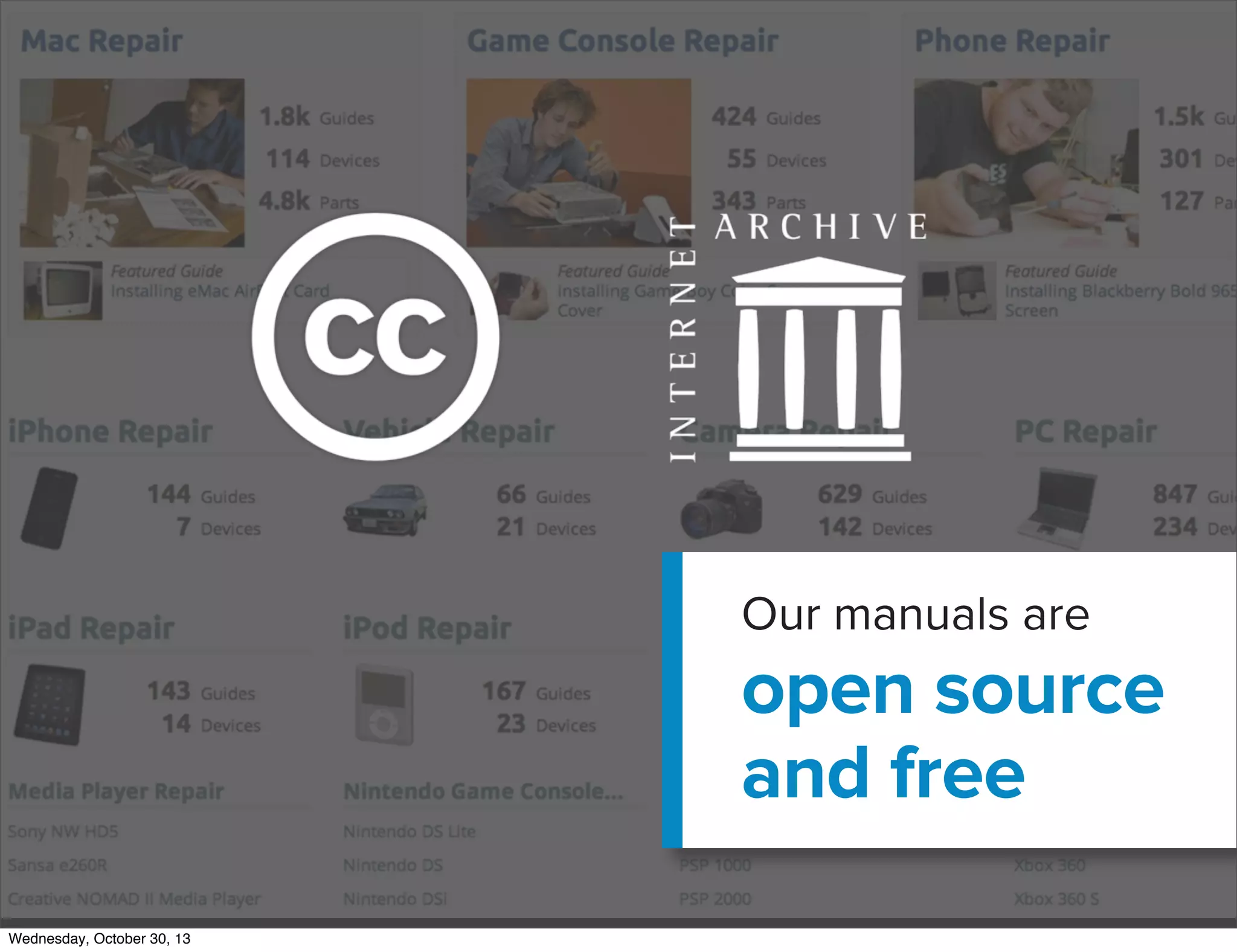 v

Our manuals are

open source
and free
Wednesday, October 30, 13

 