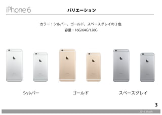 バリエーション 
カラー：シルバー、ゴールド、スペースグレイの3 色 
容量：16G/64G/128G 
シルバーゴールドスペースグレイ 
2014. Vitalify 
3 
 