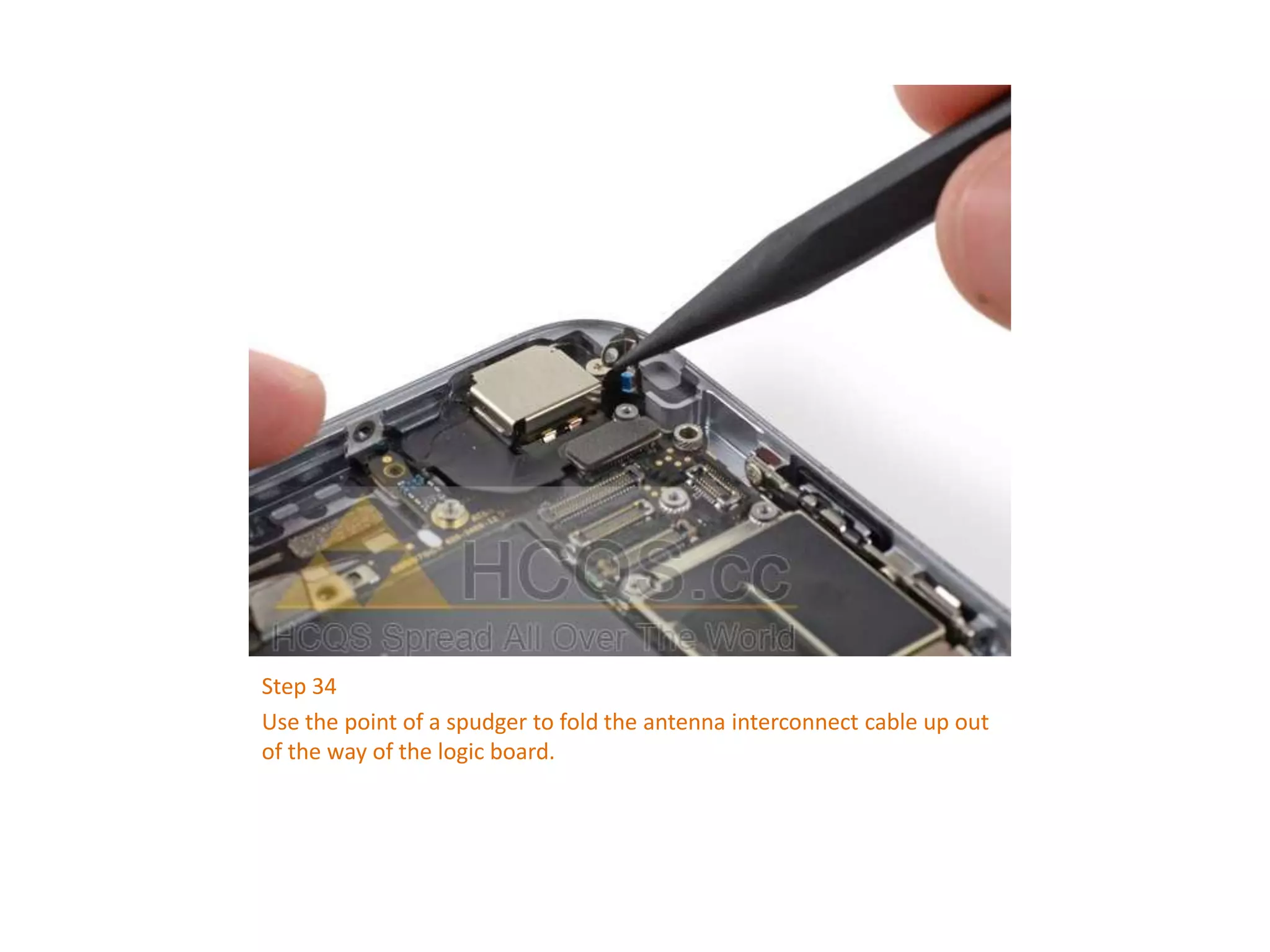 Step 34
Use the point of a spudger to fold the antenna interconnect cable up out
of the way of the logic board.
 