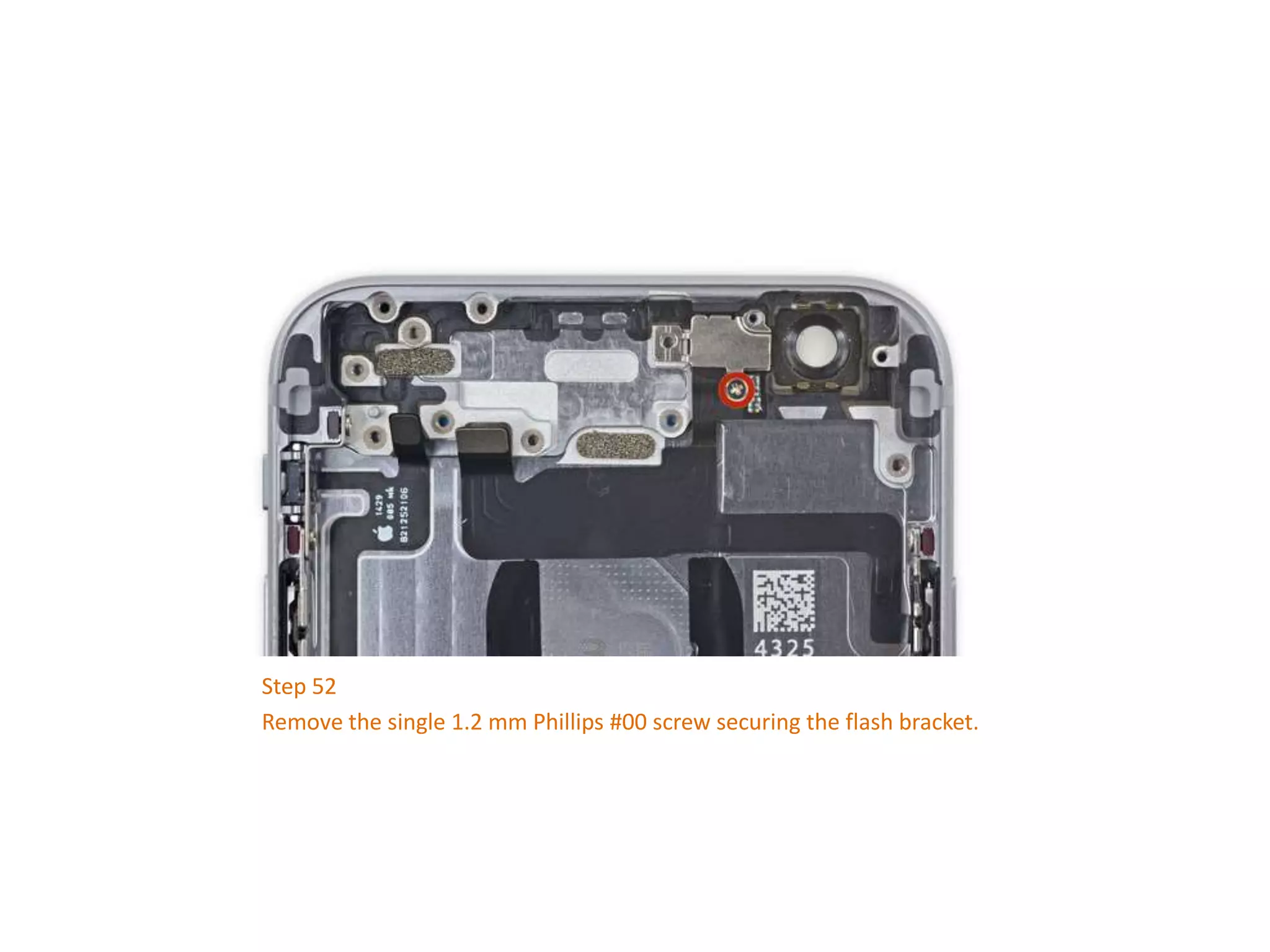 Step 52
Remove the single 1.2 mm Phillips #00 screw securing the flash bracket.
 