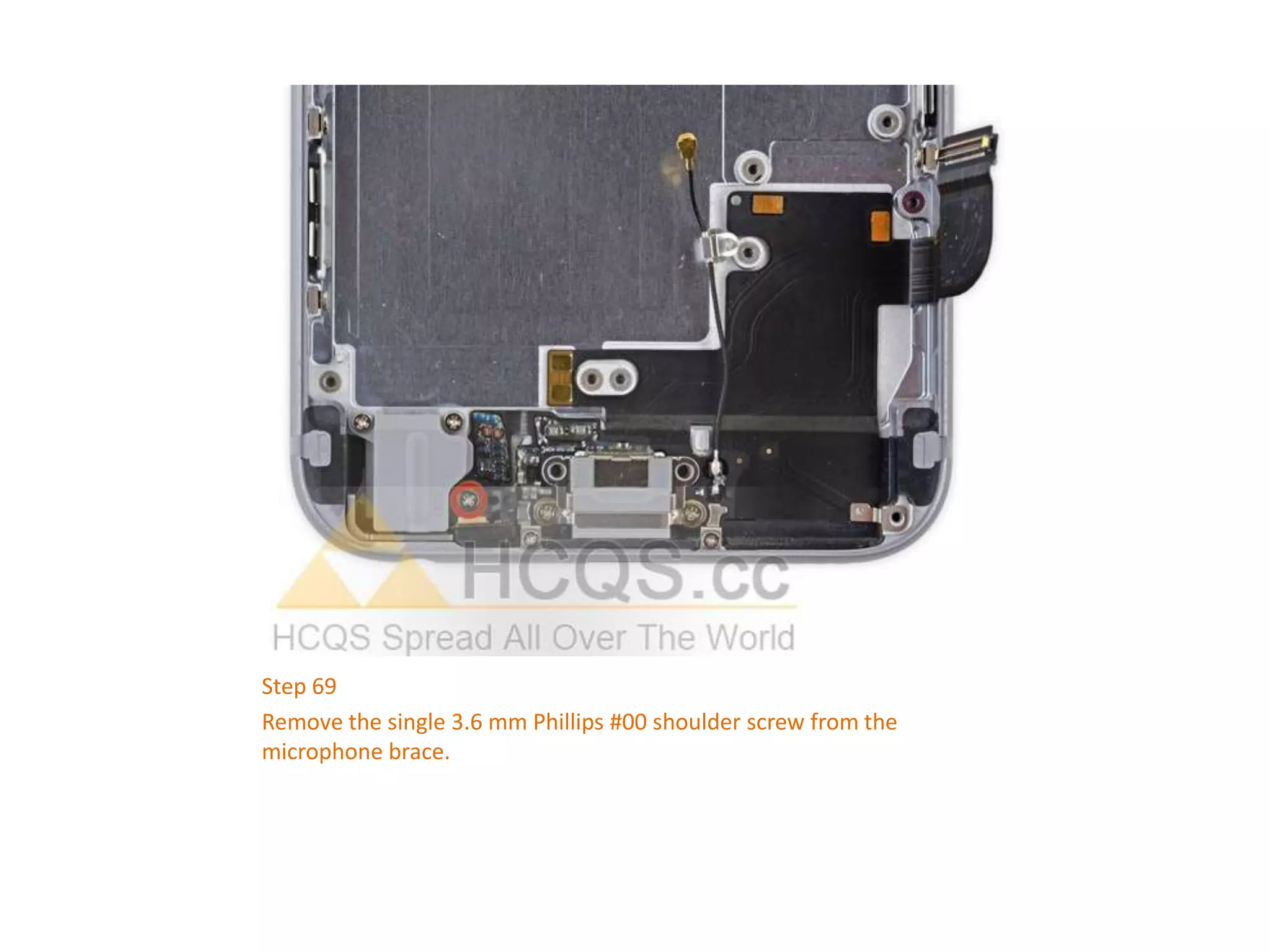 Step 69
Remove the single 3.6 mm Phillips #00 shoulder screw from the
microphone brace.
 