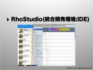 ‣ RhoStudio(統合開発環境:IDE)




                Copyright © 2012 GLOBAL BRAINS CO.,LTD
 