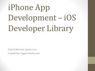 iPhone App
Development – iOS
Developer Library
Data Collected: Apple.com
Created by: Cygnismedia.com
 