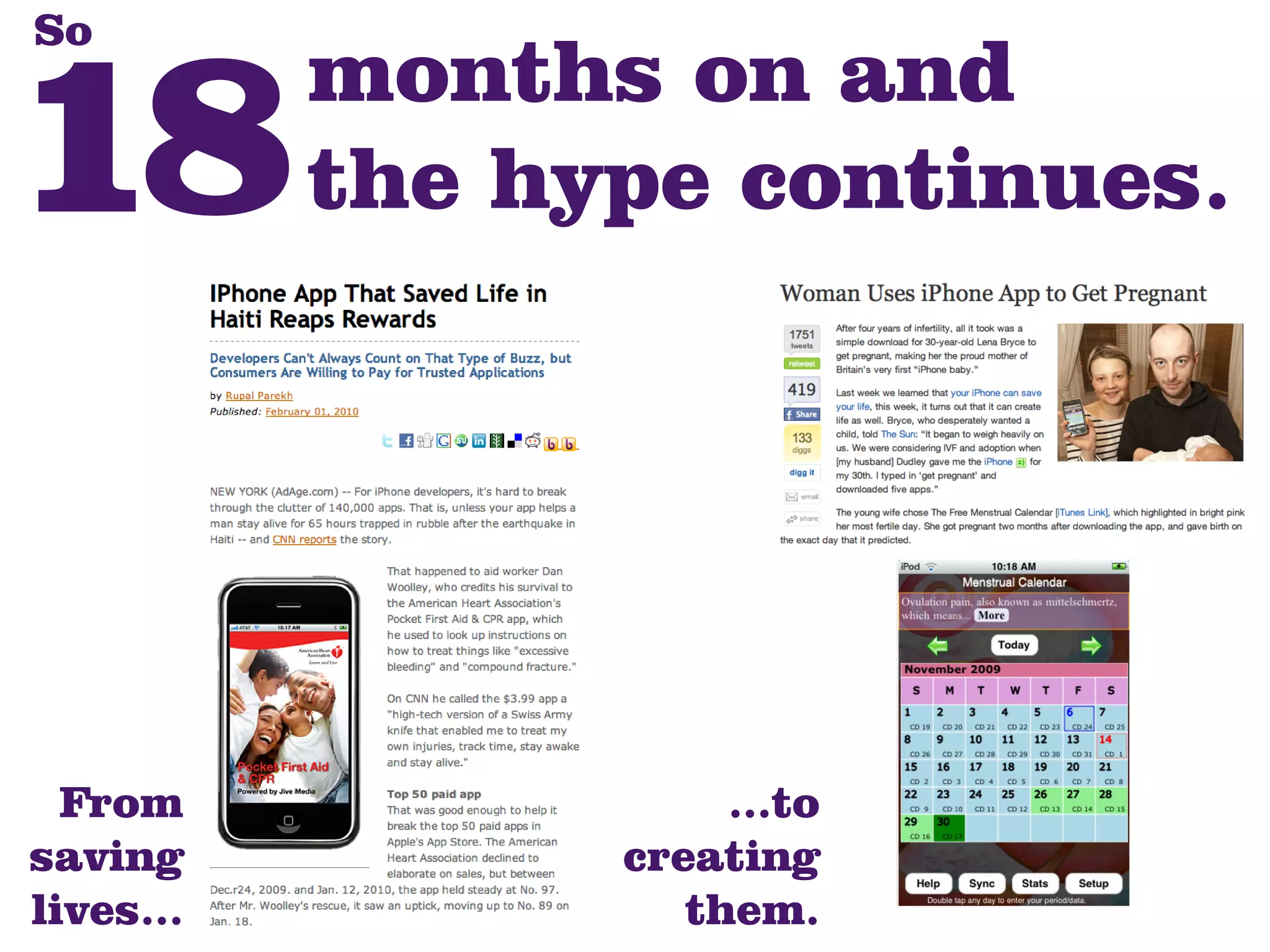 So
           months on and
           the hype continues.




  From                ...to
saving           creating
lives...            them.
 