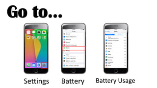 Settings Battery Battery Usage
Go to…
 