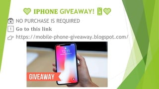 💙 𝐈𝐏𝐇𝐎𝐍𝐄 GIVEAWAY! 📱💙
😱 NO PURCHASE IS REQUIRED
1️⃣ 𝐆𝐨 𝐭𝐨 𝐭𝐡𝐢𝐬 𝐥𝐢𝐧𝐤
👉🏻 https://mobile-phone-giveaway.blogspot.com/
 