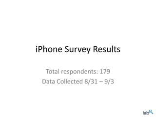 iPhone Survey Results

  Total respondents: 179
 Data Collected 8/31 – 9/3
 
