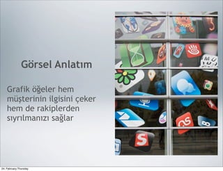 Görsel Anlatım

    Grafik öğeler hem
    müşterinin ilgisini çeker
    hem de rakiplerden
    sıyrılmanızı sağlar




24, February,Thursday
 