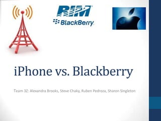 iPhone vs. Blackberry
Team 3Z: Alexandra Brooks, Steve Chaky, Ruben Pedroza, Sharon Singleton
 