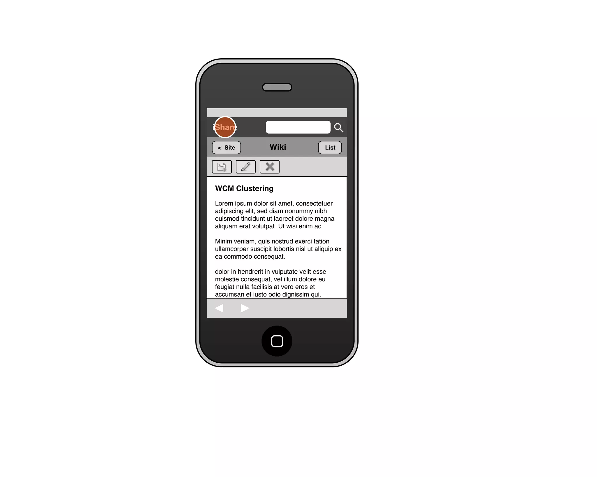 Share for iPhone UI Wireframes - Creating a Wiki Page from a Site