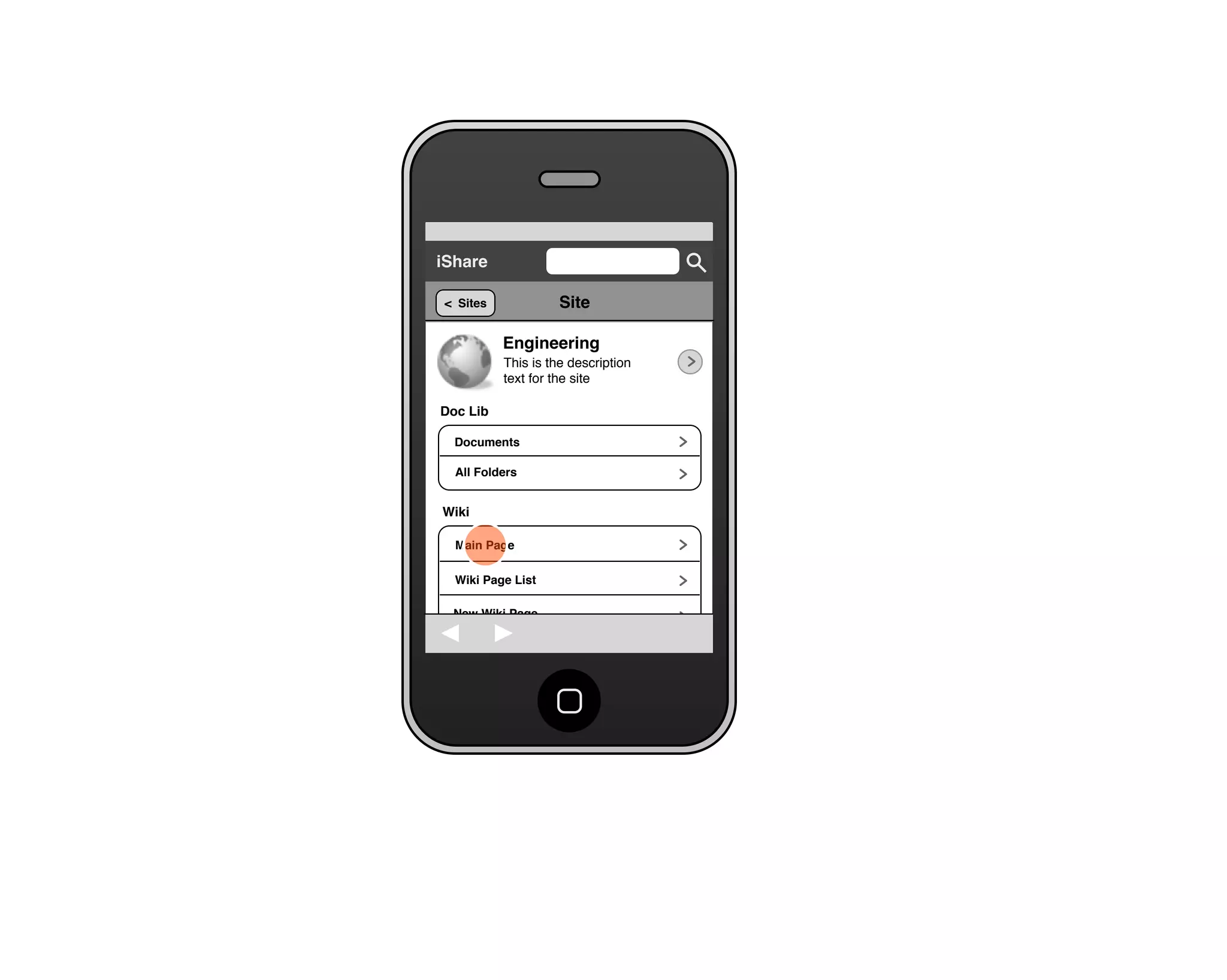 Share for iPhone UI Wireframes - Creating a Wiki Page from a Site