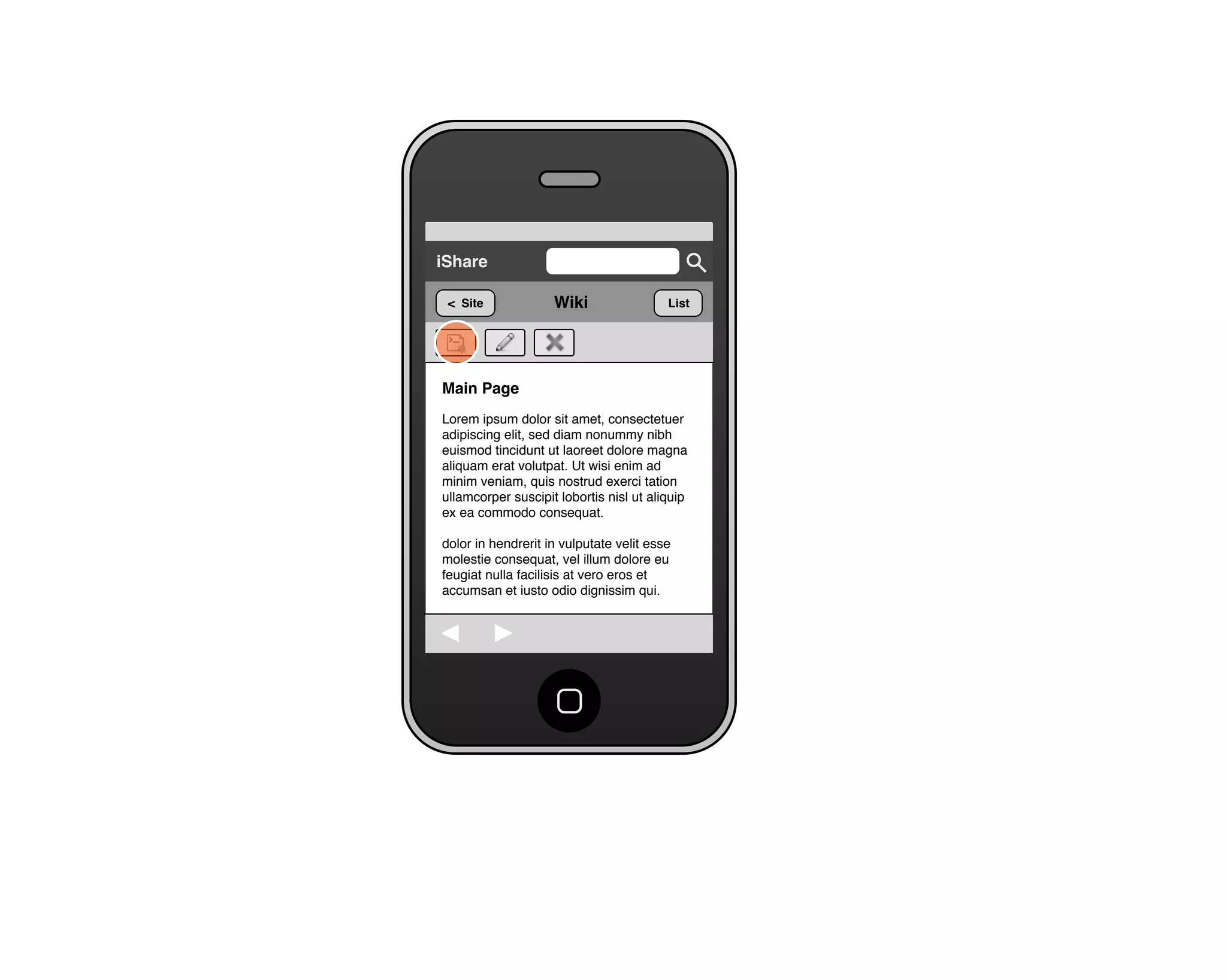 Share for iPhone UI Wireframes - Creating a Wiki Page from a Site