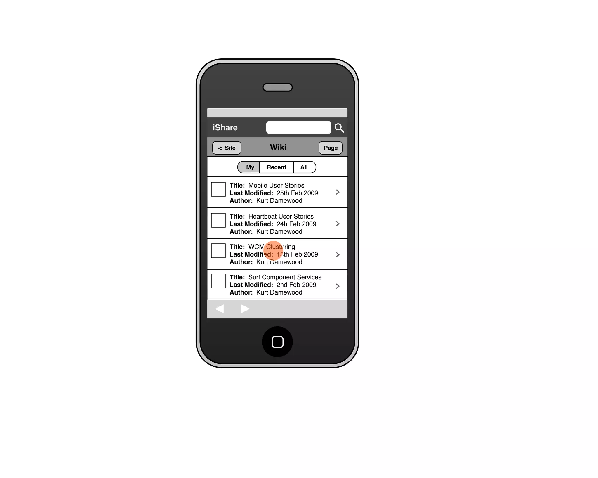 Share for iPhone UI Wireframes - Creating a Wiki Page from a Site