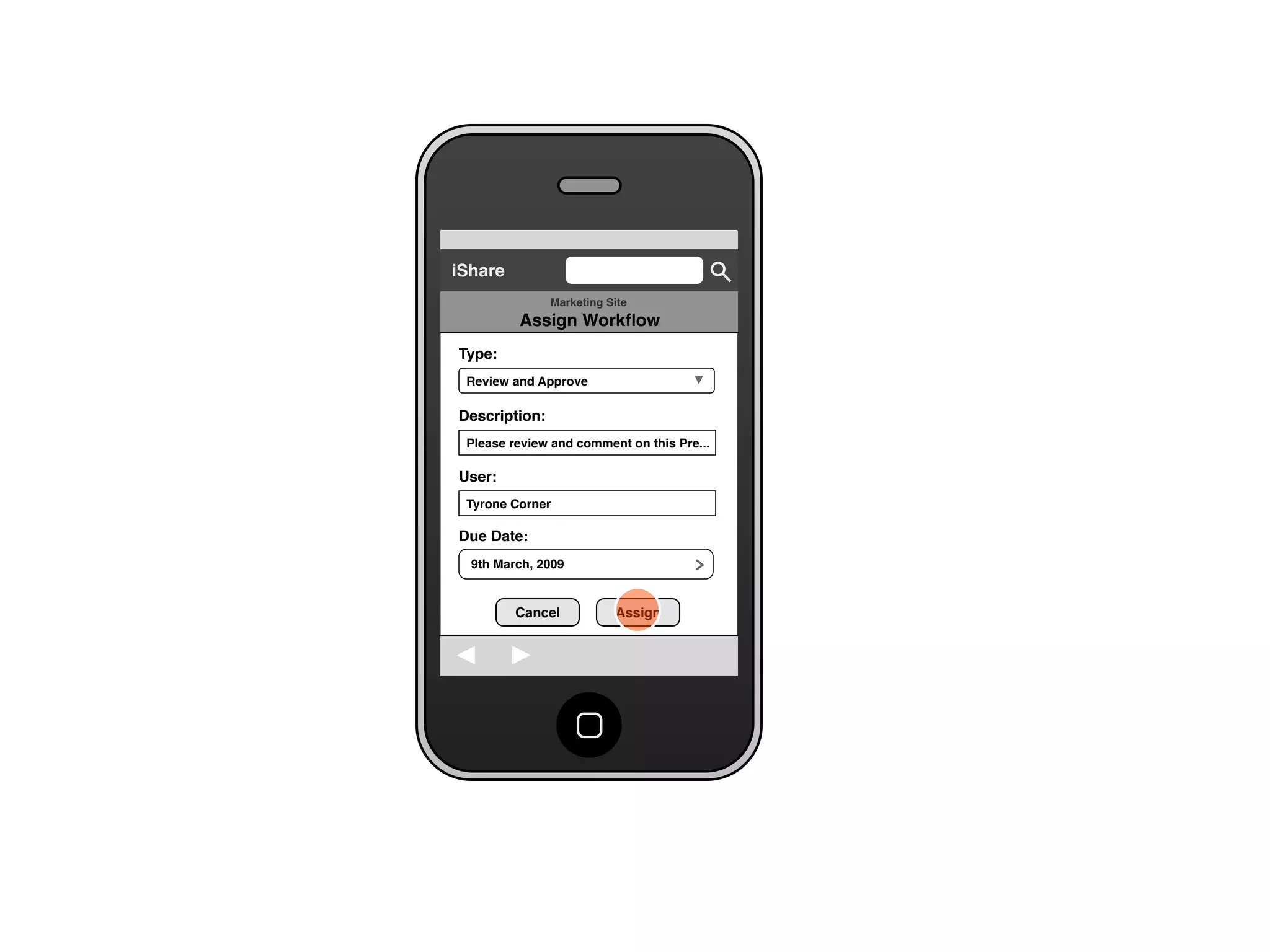 Share for iPhone UI Wireframes - User Story Five