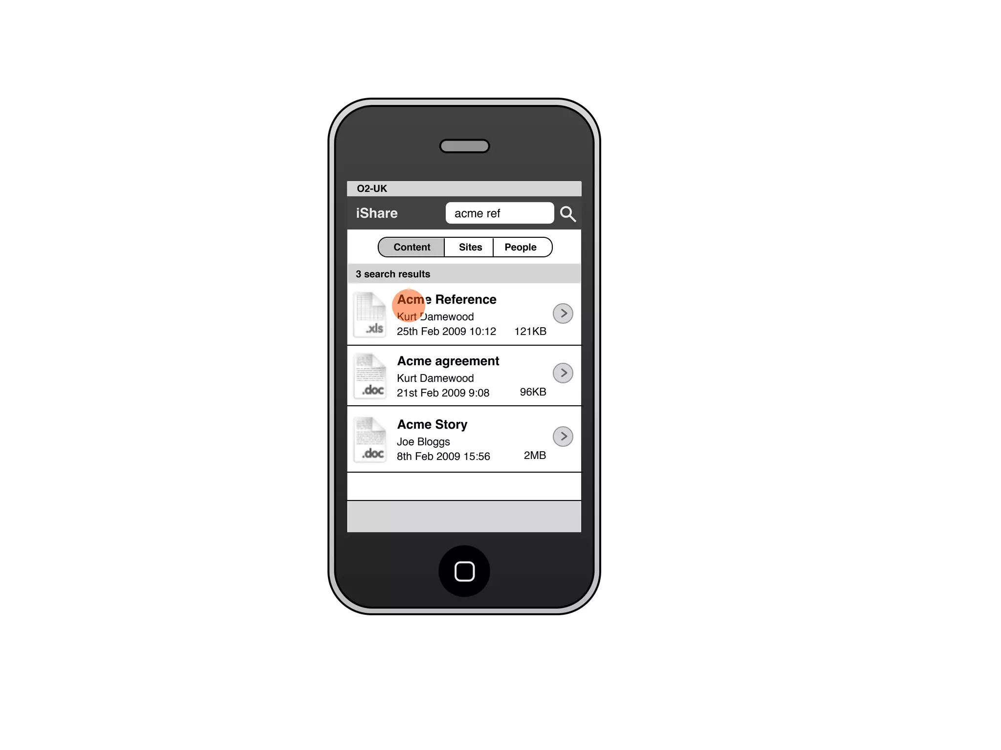Share for iPhone UI Wireframes - User Story Two - Search for Document