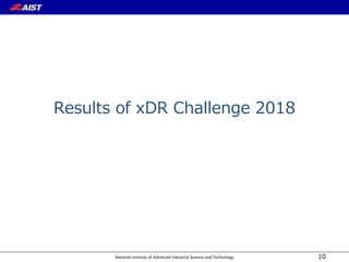National Institute of Advanced Industrial Science and Technology
Results of xDR Challenge 2018
10
 