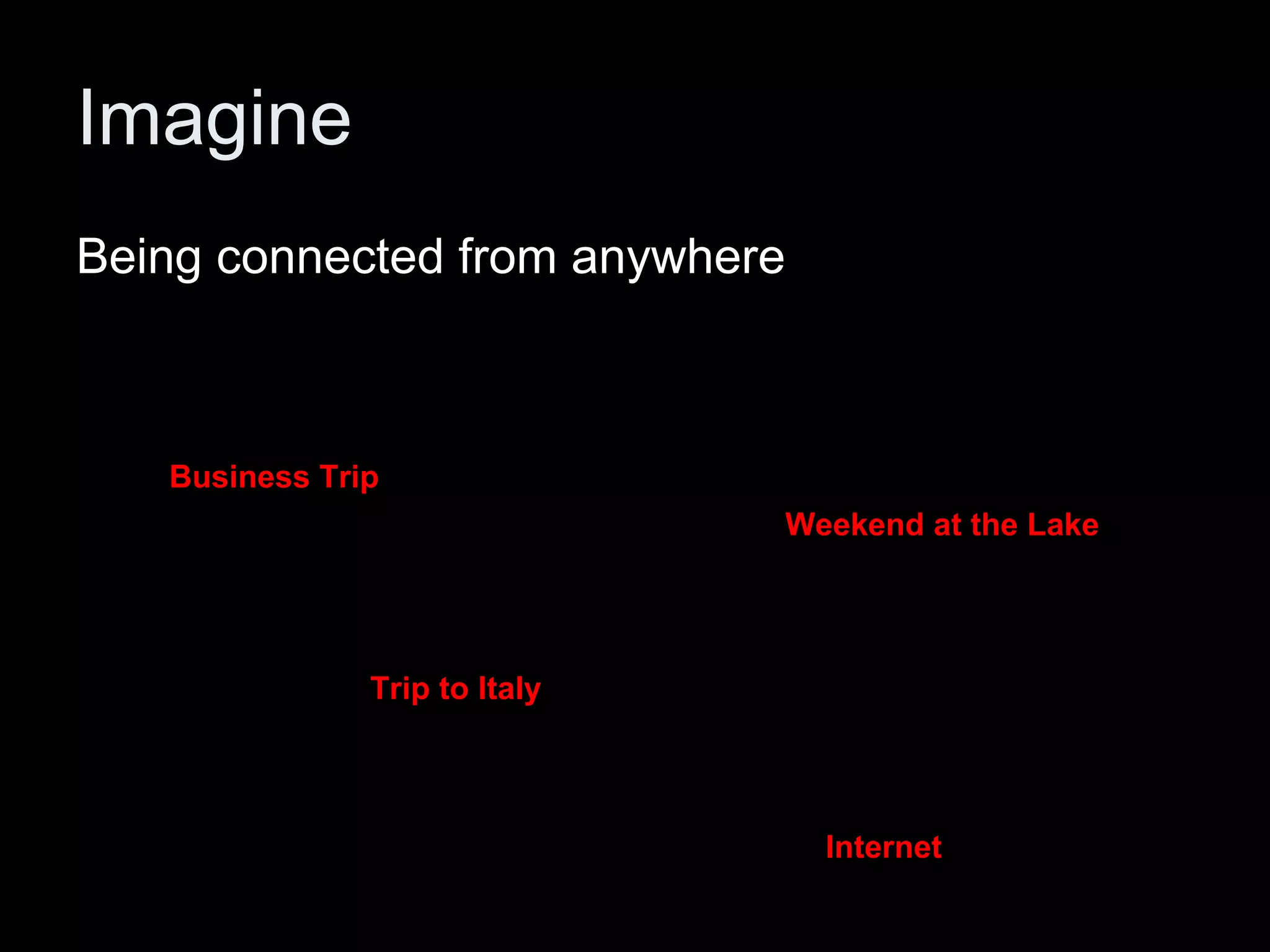 Imagine Being connected from anywhere Trip to Italy Weekend at the Lake Business Trip Internet 