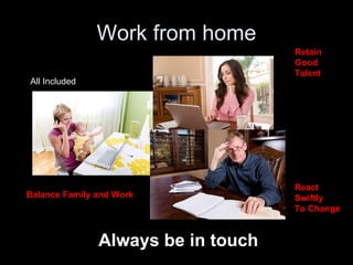 Work from home Always be in touch Balance Family and Work Retain  Good  Talent React Swiftly To Change All Included 