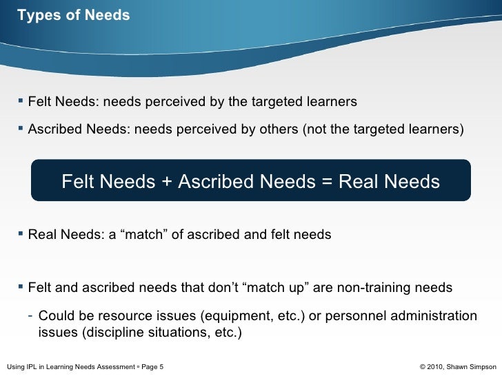 Using IPL in Learning Needs Assessment