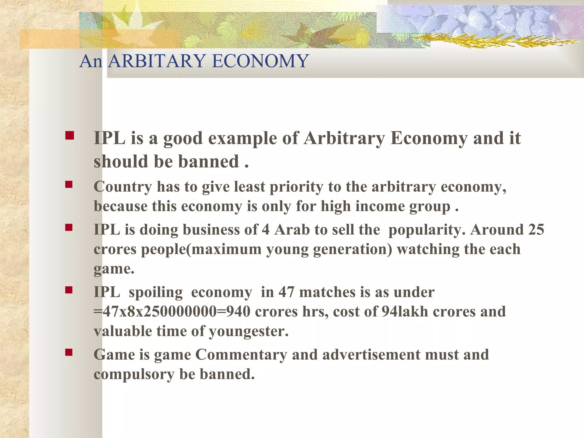 Ipl arbitory economy | PPT