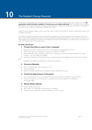 ENTERPRISE ARCHITECTS WHITE PAPER 
ENTERPRISE ARCHITECTS ©2014 | 21 
2. SOA AND XML 
Fundamentally, SOA is built upon a message based set 
of interactions, i.e. all interaction between components 
is through messages. These are generally XML 
messages, so it is true to say that XML is at the core of 
SOA. 
But there is a potential problem. 
XML is a hierarchical structure (just like in the good old 
days of IMS & DL1), but the real world of data is not. 
Let’s illustrate this with a real world example – a book. 
Looking at Figure 7, we see that this book is entitled 
“Data Modeling for the Business”. When we look at this 
example we see data such as Title, Author(s), ISBN, Price, 
Publisher, Amazon URL and so on. 
I don’t intend to give a detailed exposition on the 
subject of SOA; however, it’s worth reminding ourselves 
of the fundamental components in the architecture. 
The Bus in SOA is a “conceptual” construct, which helps 
to get away from point to point thinking. An approach 
for integrating applications via “a bus” is by using 
Message Oriented Middleware (MOM). 
A Message Broker is a dispatcher of messages and 
comes in many varieties. The broker operates upon a 
queue of messages within the routing table. 
Adapters are where the different technology worlds are 
translated, e.g. UNIX, Windows, OS/390 and so on. 
FIGURE 7: Book example 
 