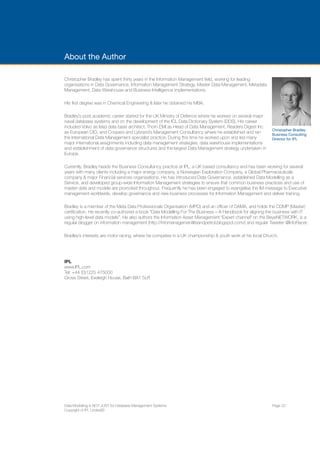 ENTERPRISE ARCHITECTS WHITE PAPER 
ENTERPRISE ARCHITECTS ©2014 | 25 
The top 5 benefits 
from managing this 
model metadata for 
reporting are: 
#5 DATA STRUCTURE QUALITY. 
Models ensure that the business design of data 
architecture is appropriately mapped to the logical 
design, providing comprehensive documentation on 
both sides. 
#4 DATA CONSISTENCY. 
By having standardised nomenclature for all data – 
including domains, sizing, and documentation formats 
– the risk of data redundancy or misalignment is greatly 
reduced. 
#3 DATA ADVOCACY. 
Models help to emphasise the critical nature of data within 
the organisation, indicating direction of data strategy and 
tying data architecture to overall enterprise architecture 
plans, and ultimately to the business’s objectives. 
#2 DATA REUSE. 
Models, and encapsulation of the metadata 
underpinning data structures, ensure that data is 
easily identified and is leveraged correctly in the first 
place, speeding incremental tasks through reuse 
and minimising the accidental building of redundant 
structures to manage the same content. 
#1 DATA KNOWLEDGE. 
Models, combined with an efficient modelling practice, 
enable the effective communication of metadata 
throughout an organisation, and ensure all stakeholders 
are in agreement on the most fundamental requirement: 
the data. 
 