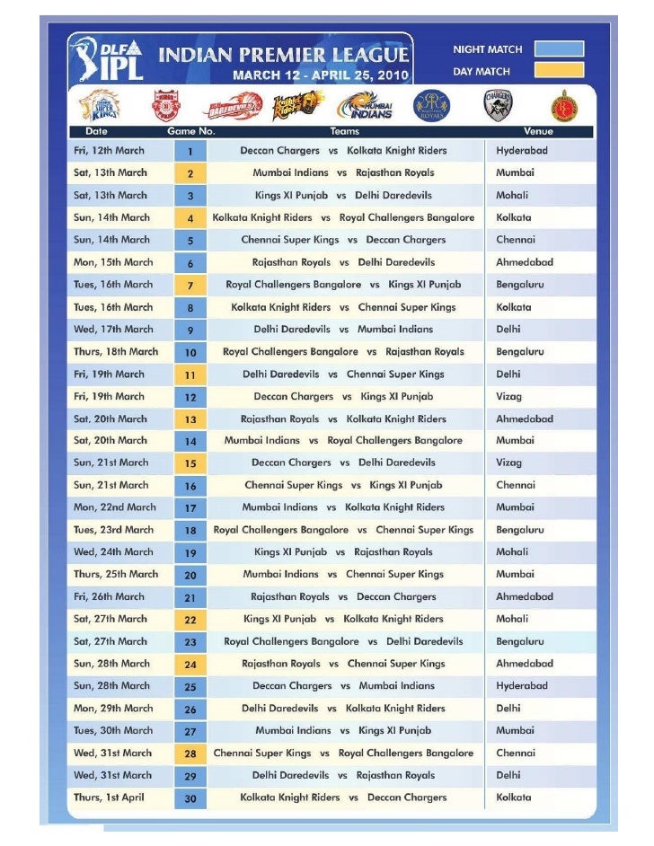 Ipl Time Table Chart Download