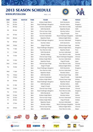 Ipl 2013 schedule
