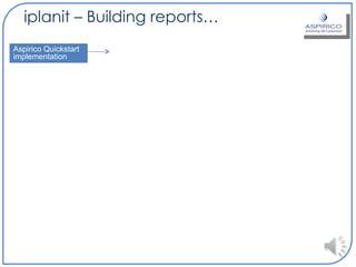iplanit – Building reports…
Aspirico Quickstart
implementation
 
