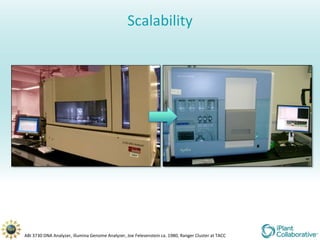 Scalability




ABI 3730 DNA Analyzer, illumina Genome Analyzer, Joe Felesenstein ca. 1980, Ranger Cluster at TACC
 