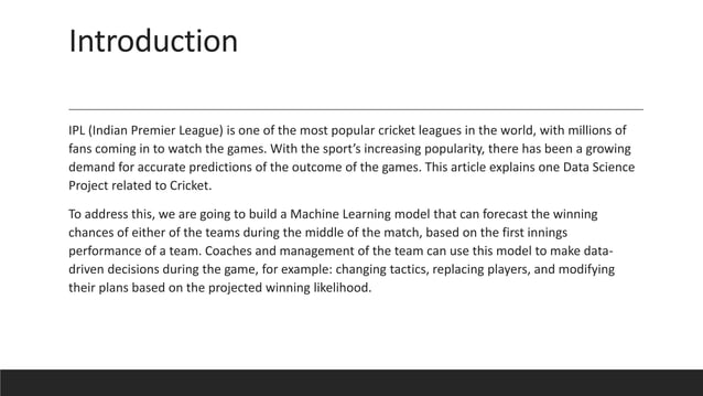 IPL WIN PREDICTION.pptx | Cricket | Sports
