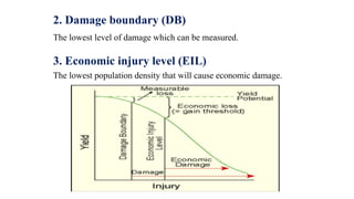 2. Damage boundary (DB)
The lowest level of damage which can be measured.
3. Economic injury level (EIL)
The lowest population density that will cause economic damage.
 