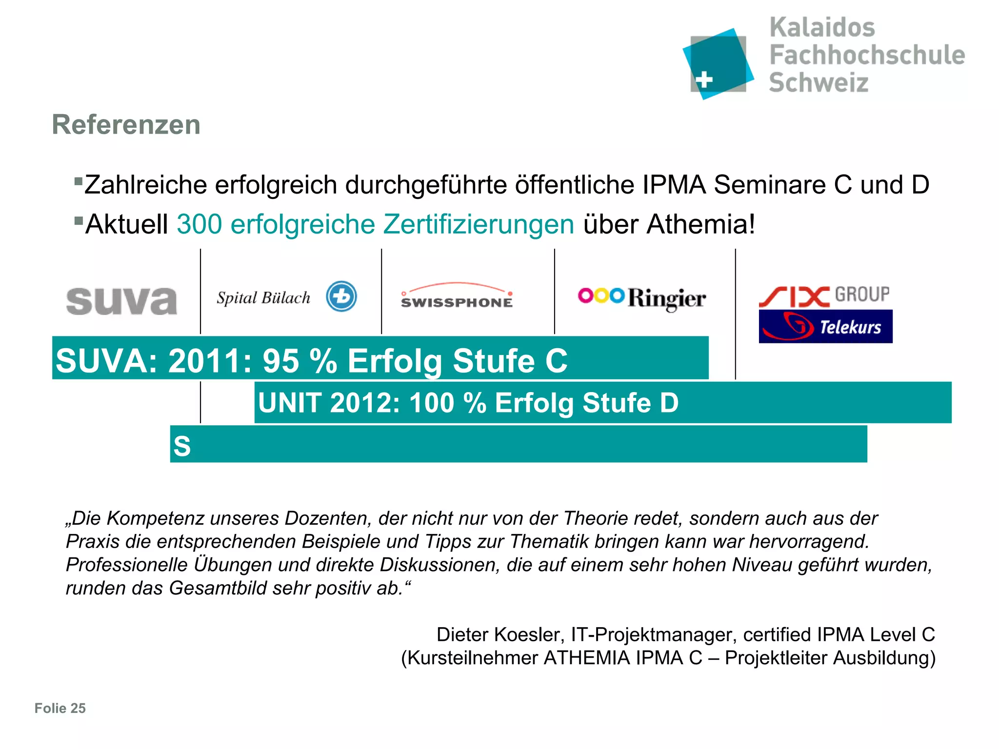 Folie 25
Neu 2014 im IPMA-Modul:
Begleitende Videolektionen
 