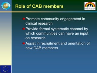 Role of Community Advisory Board in supporting clinical research | PPT