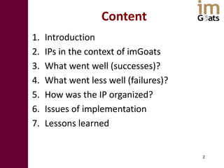  Innovation platforms in the imGoats project: Lessons learned
