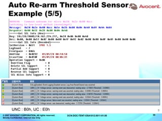 © 2007 AVOCENT CORPORATION. All rights reserved.
Strictly Confidential / Internal Use Only
30DCN:DOC-TENT-OSA1012.0011-01.00
Auto Re-arm Threshold Sensor
Example (5/5)
UNC : B0h, UC : E0h
 