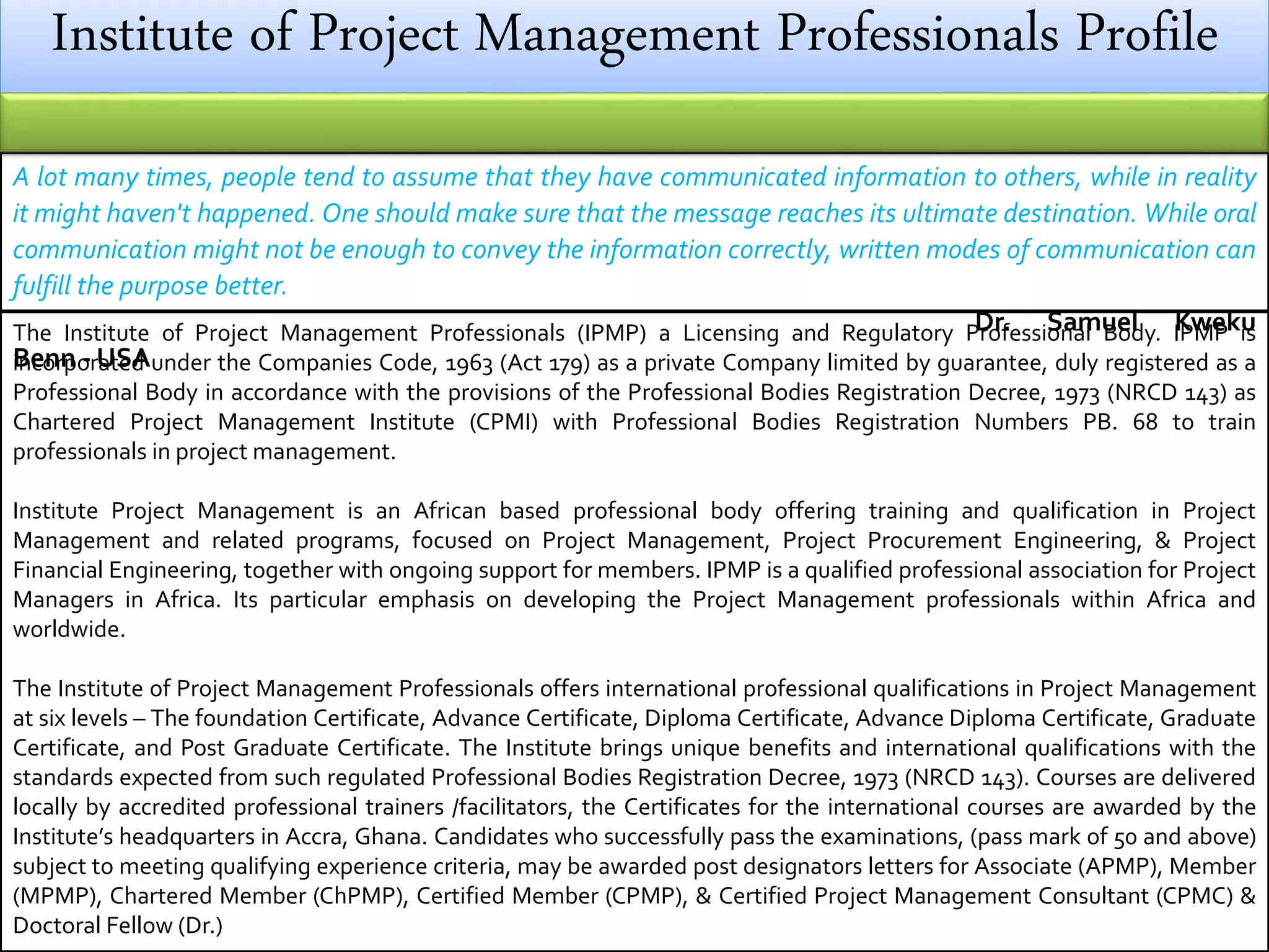 Ipmp corporate presentation | PPTX