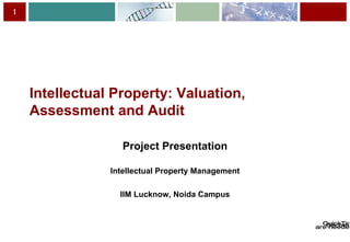Intellectual Property: Valuation, Assessment and Audit Project Presentation Intellectual Property Management IIM Lucknow, Noida Campus 