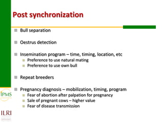 Technical, organizational and institutional arrangements for effective delivery of oestrus synchronization program